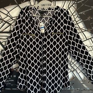 INC International Concepts Black and White Diamond Print Top